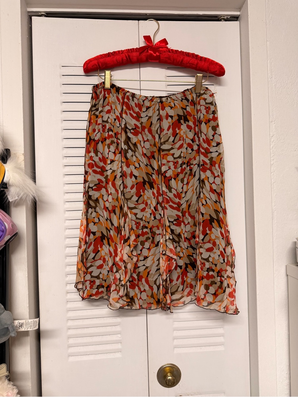 Worthington Multicolor Leaf-Print Circle Skirt - Red, Orange, Cream